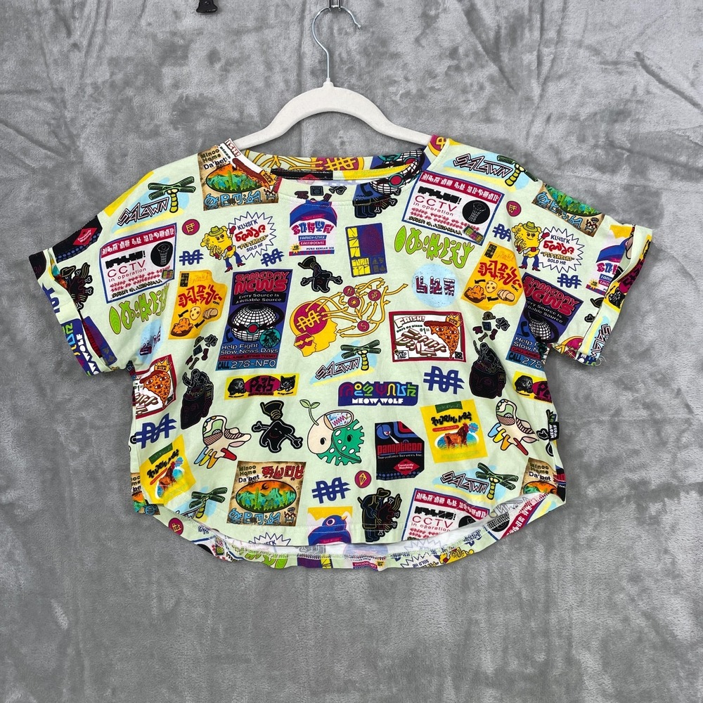 Meow Wolf C Street All Over Print T-shirt Women's Size M  Boxy Crop Multicolor